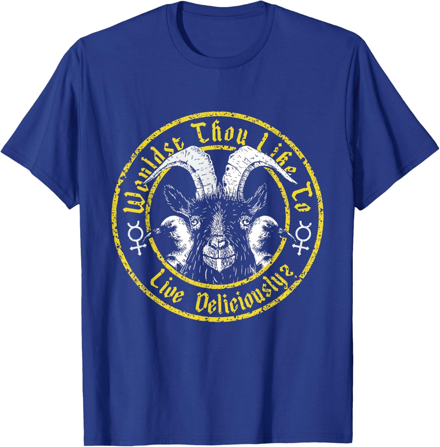 Live Deliciously - Vintage Cartoon Goat - Black Phillip T-Shirt - T-Shirt | Royal