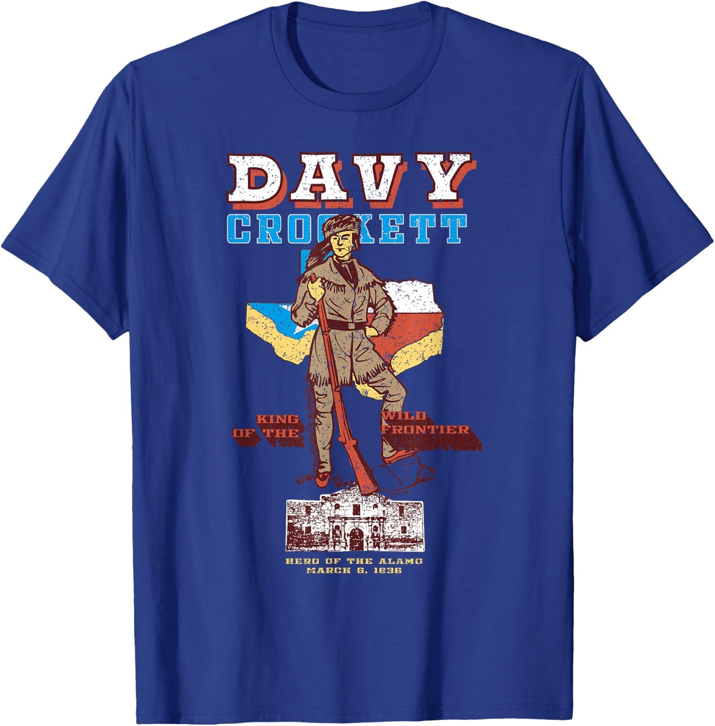 Davy Crockett Texas Alamo Cowboy Vintage Souvenir T-Shirt - T-Shirt | Royal