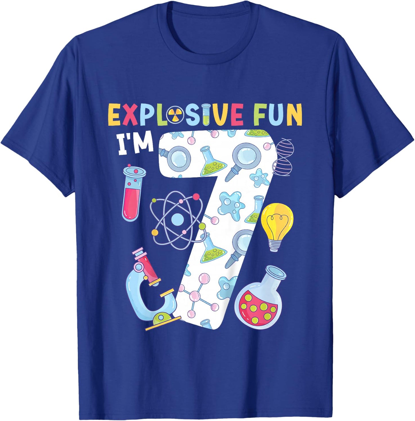 Kids 7th Science Birthday Party 7 Year Old Scientist Birthday T-Shirt - T-Shirt | Royal