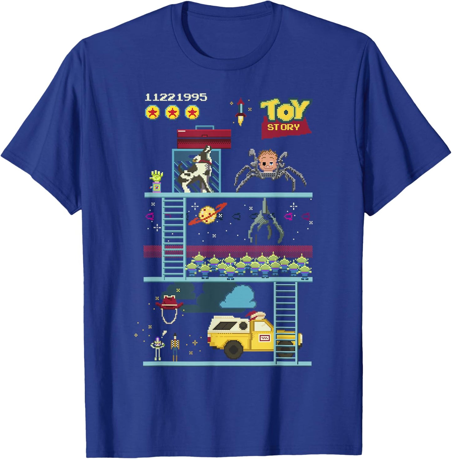 Disney Pixar Toy Story 8-Bit Video Game Scene T-Shirt - T-Shirt | Royal