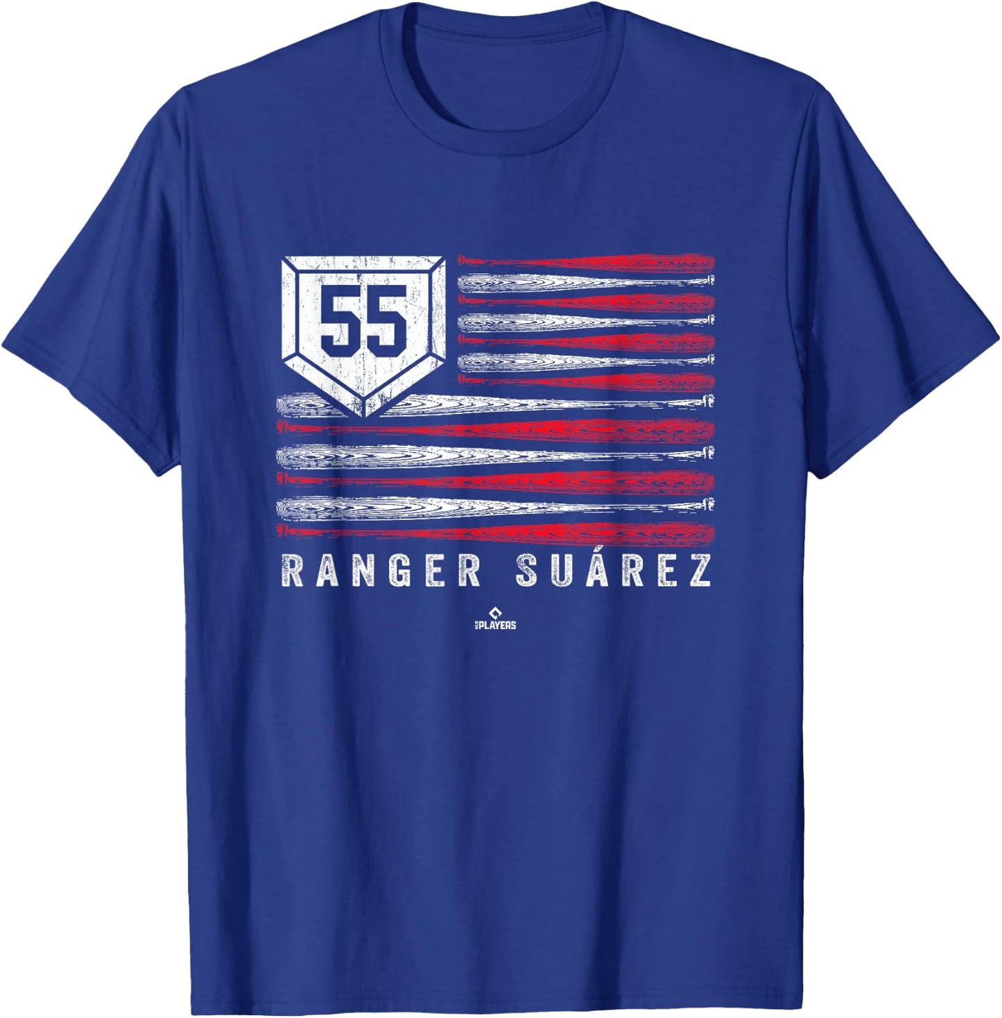 Vintage US Flag Baseball Stripes Ranger Suarez MLBPA T-Shirt - T-Shirt | Royal