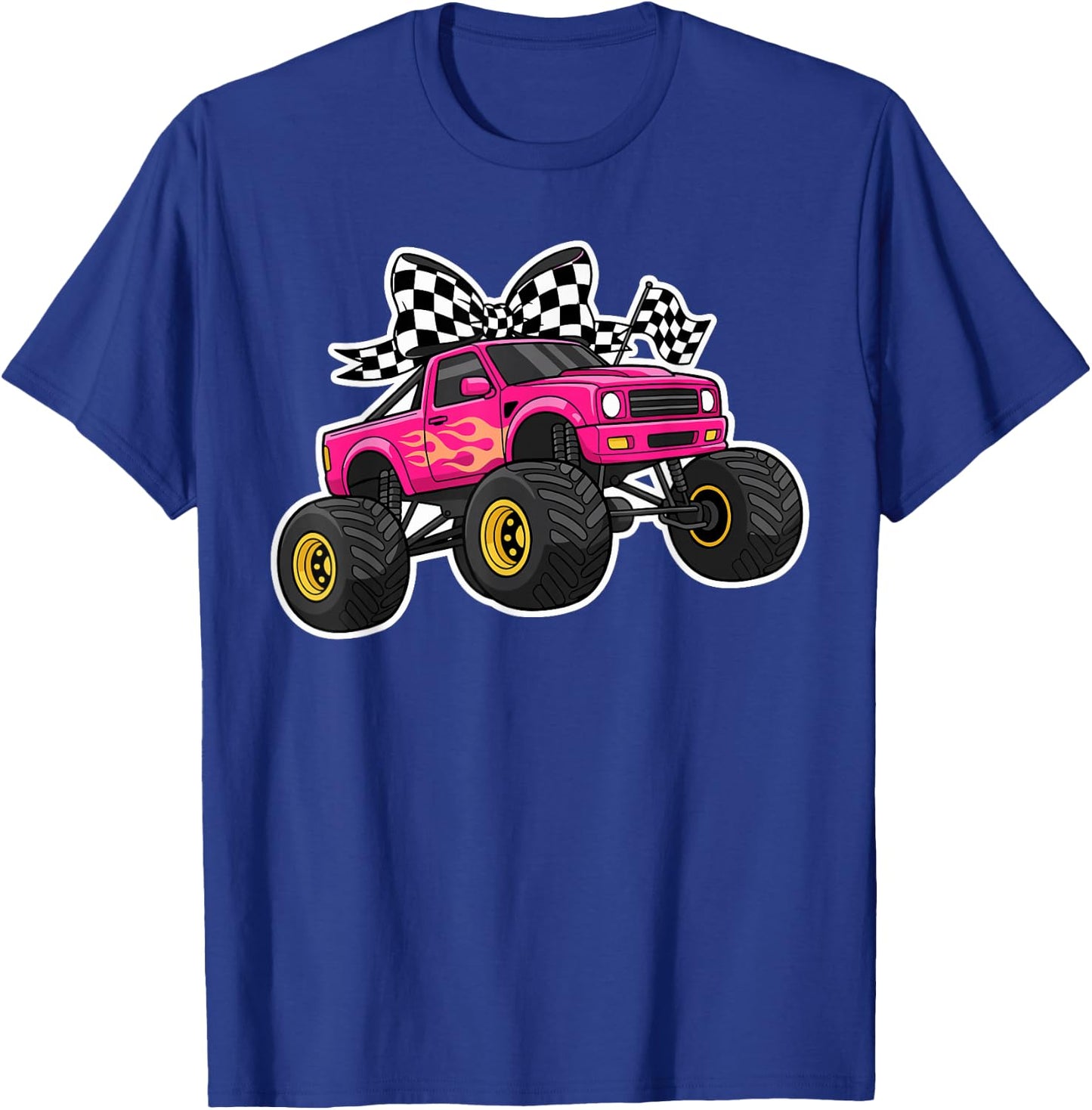Pink Monster Truck Bow Shirt Women, Cute Girls Truck Lover T-Shirt - T-Shirt | Royal
