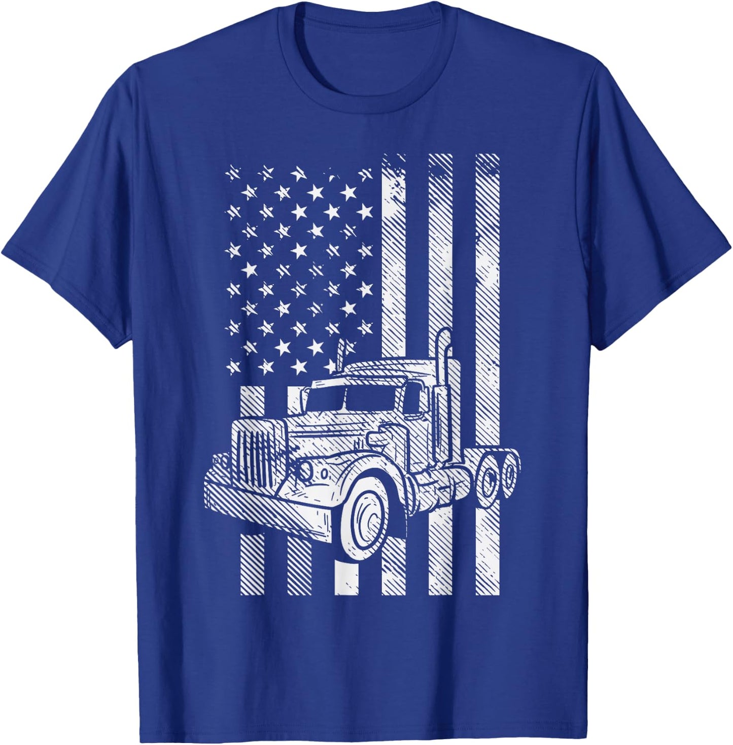 American Flag Semi Truck US Trucking Driver Trucker Gift T-Shirt - T-Shirt | Royal
