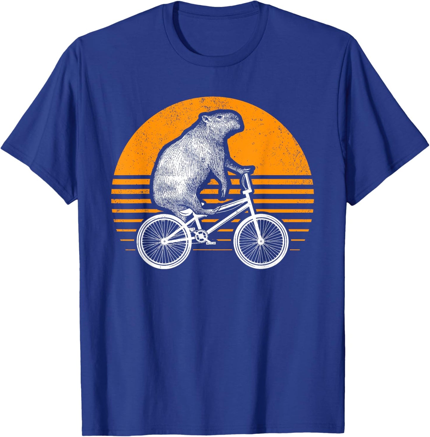 Funny Capybara Riding Bike Retro Capibara Bicycle T-Shirt - T-Shirt | Royal