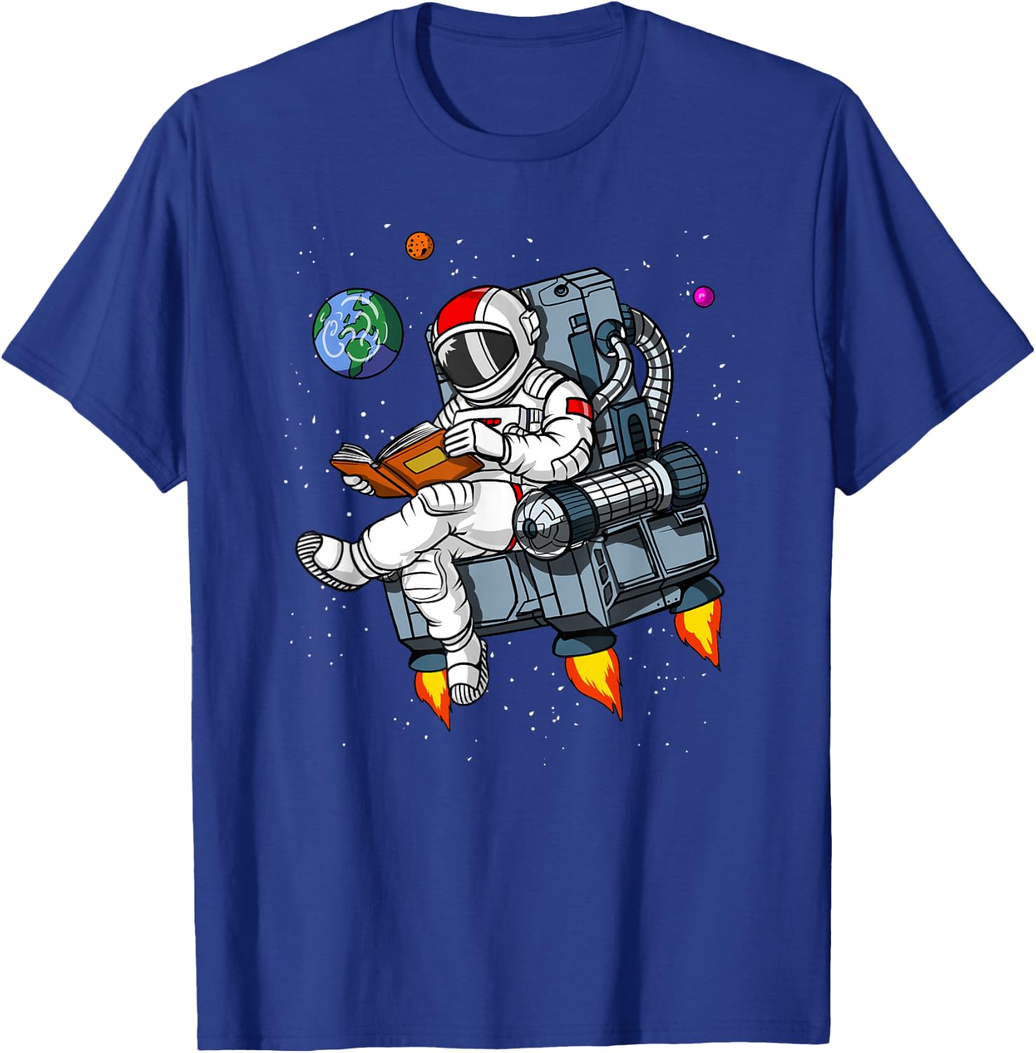 Space Astronaut Reading Book Bookworm Nerd Librarian T-Shirt - T-Shirt | Royal