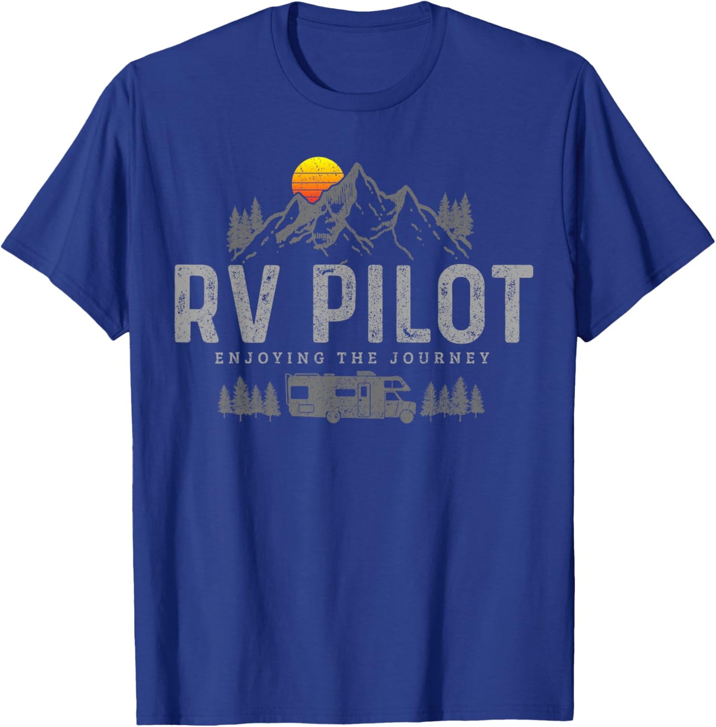 RV Pilot Vintage Mountains Camping Road Trip Camper Gift T-Shirt - T-Shirt | Royal