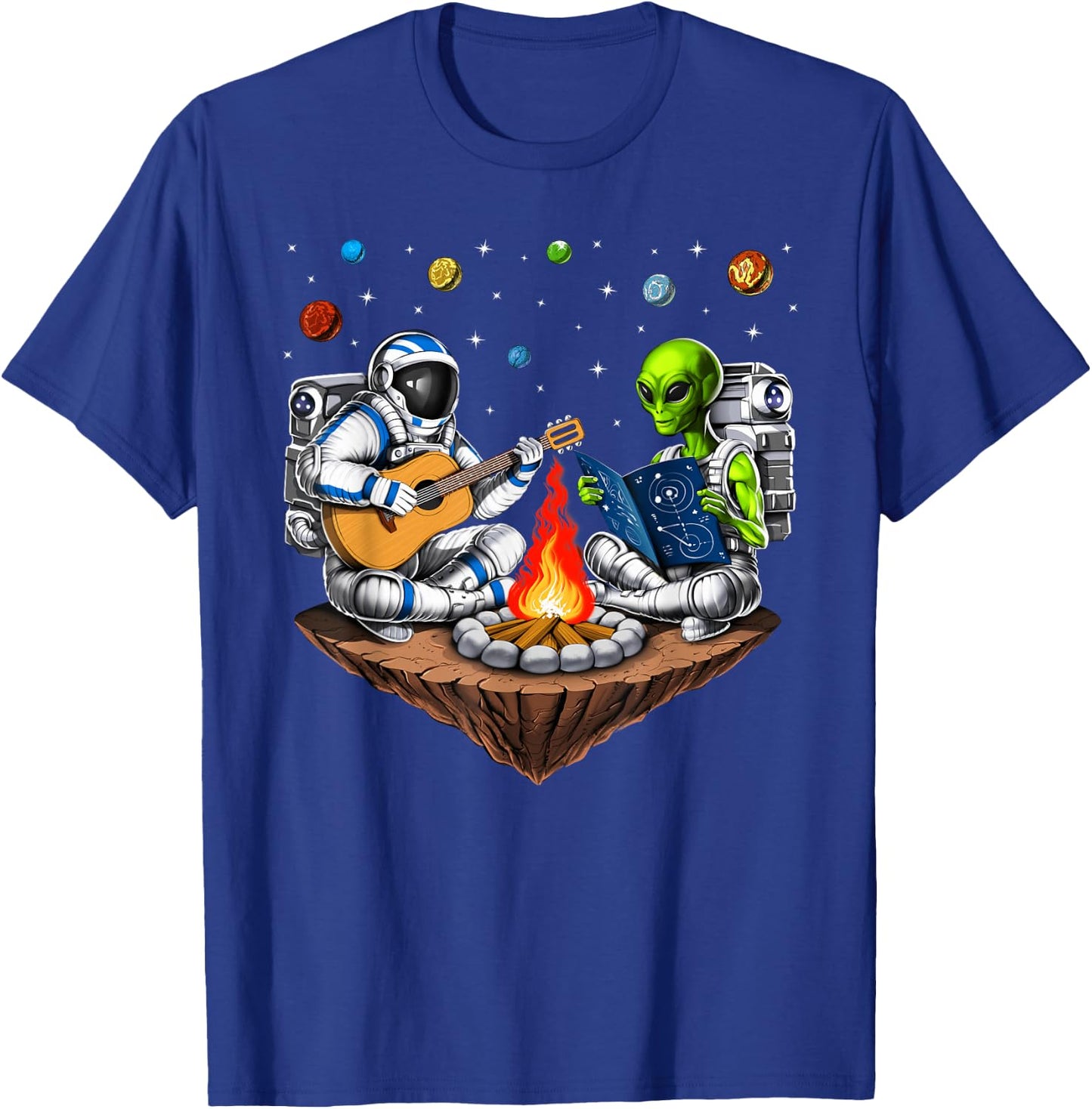 Space Alien Astronaut Camping Campfire Extraterrestrial T-Shirt - T-Shirt | Royal