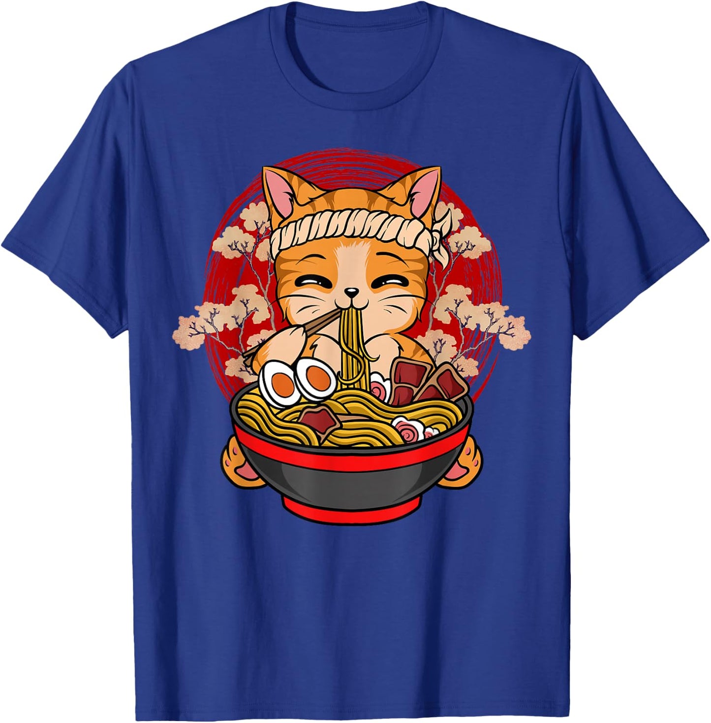 Kawaii Anime Cat Eating Ramen Japanese Noodles Funny Anime T-Shirt - T-Shirt | Royal