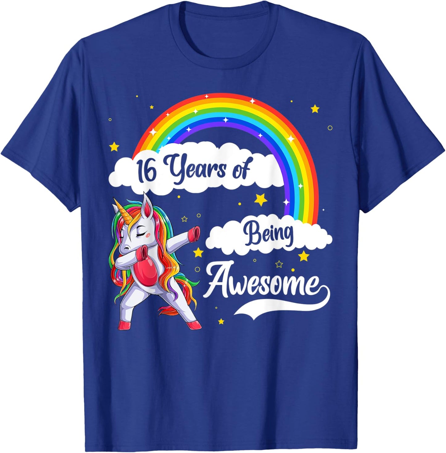 16 Years Of Being Awesome Dabbing Unicorn & Rainbow Birthday T-Shirt - T-Shirt | Royal