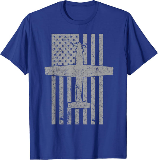 T-6 Texan II Trainer Airplane Vintage Flag T-Shirt - T-Shirt | Royal