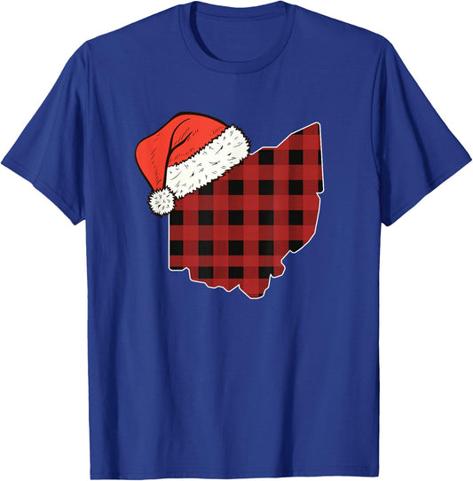 Ohio Plaid Christmas Santa Hat Holiday Matching T-Shirt - T-Shirt | Royal