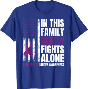 In This Family Nobody Fights Alone Pancreatic Cancer Support T-Shirt - T-Shirt | Royal