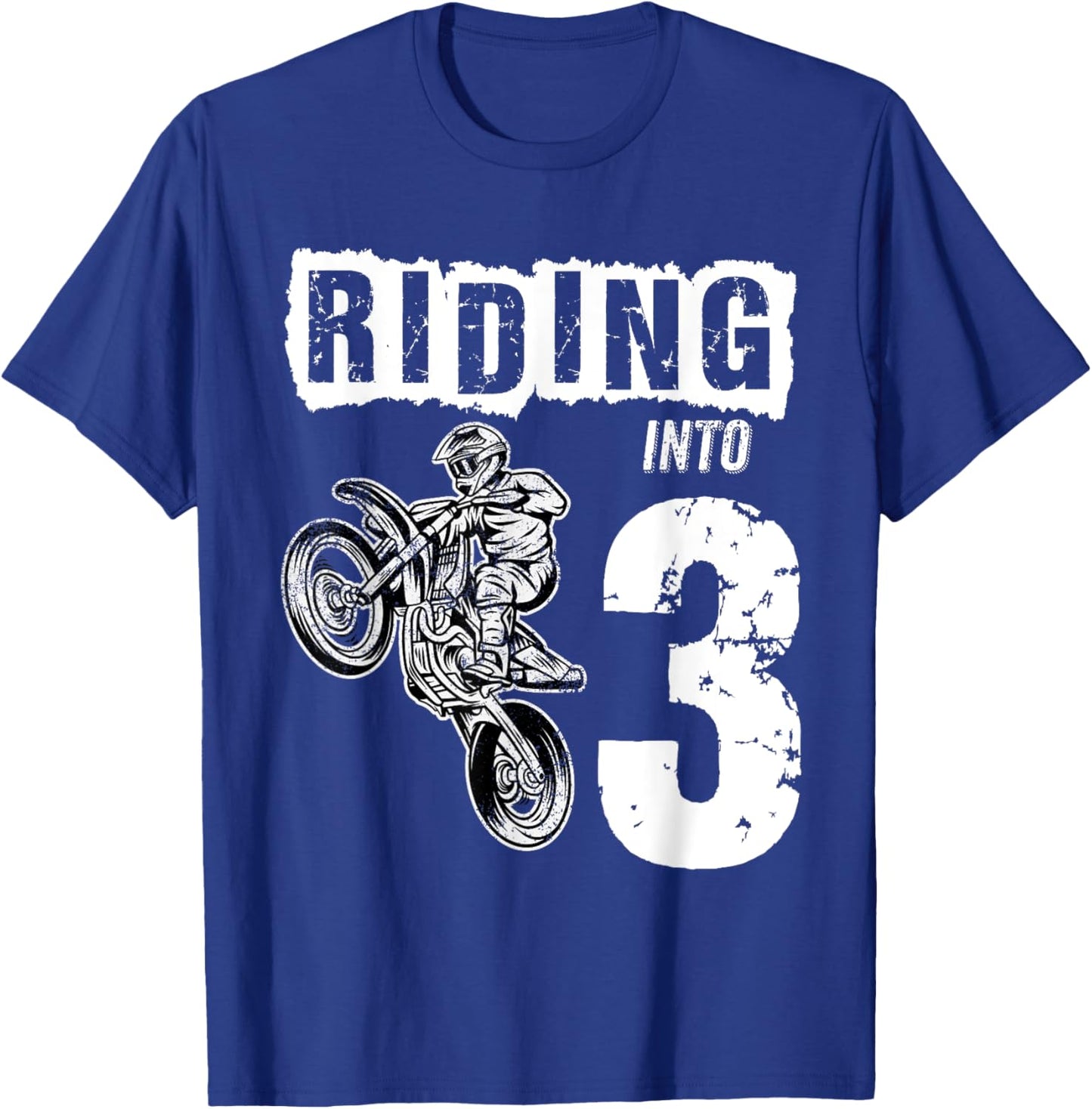 Riding Into 3 Years Old 3rd Birthday Boy Dirt Bike Party T-Shirt - T-Shirt | Royal