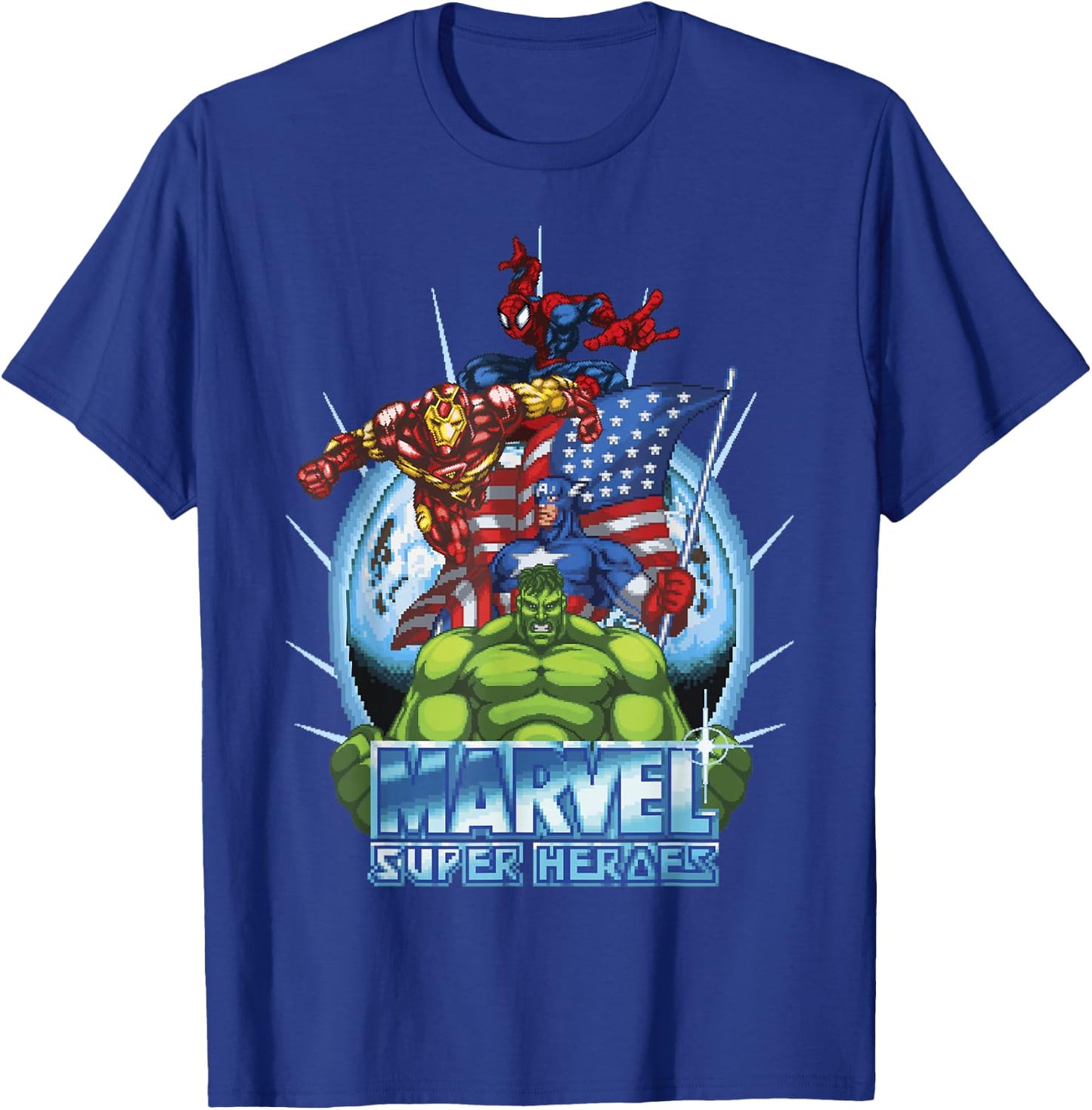 Marvel Avengers Super Heroes Game Action Collage T-Shirt - T-Shirt | Royal