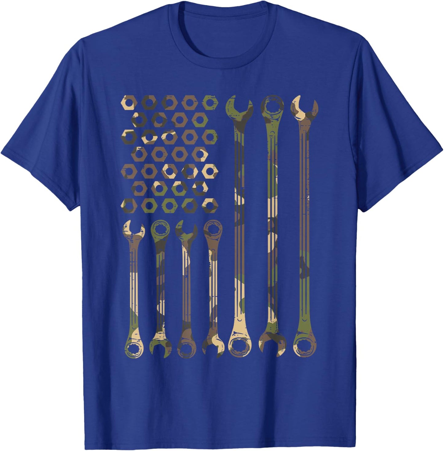 Camo Flag Wrench Vintage Fathers Day Patriotic Mechanic Men T-Shirt - T-Shirt | Royal