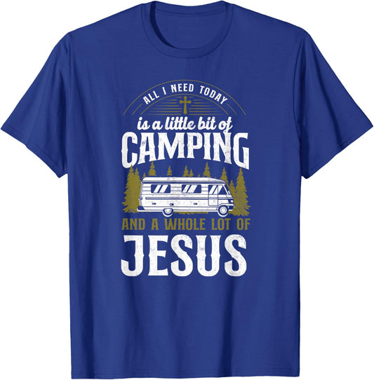 A Little Bit Of Camping And Jesus Motorhome Campervan T-Shirt - T-Shirt | Royal