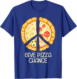 Give Pizza Chance - Funny Pizza Pun with Peace Logo Sign T-Shirt - T-Shirt | Royal