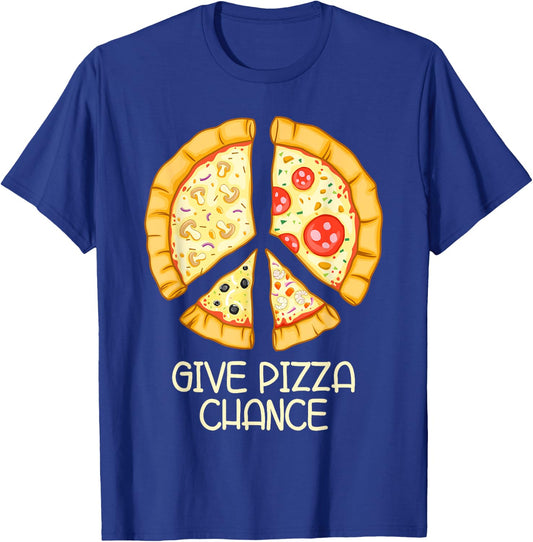 Give Pizza Chance - Funny Pizza Pun with Peace Logo Sign T-Shirt - T-Shirt | Royal