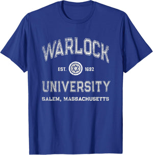 Funny WARLOCK UNIVERSITY Salem Wizard Graduated Witches Crew T-Shirt - T-Shirt | Royal
