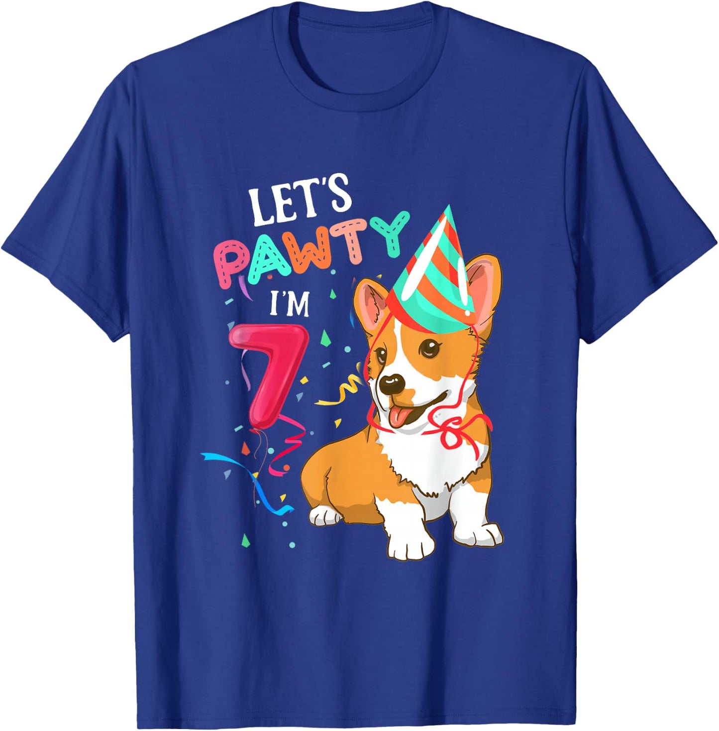 7th Birthday Corgi 7 Years Old Let's Pawty I'm 7 T-Shirt - T-Shirt | Royal