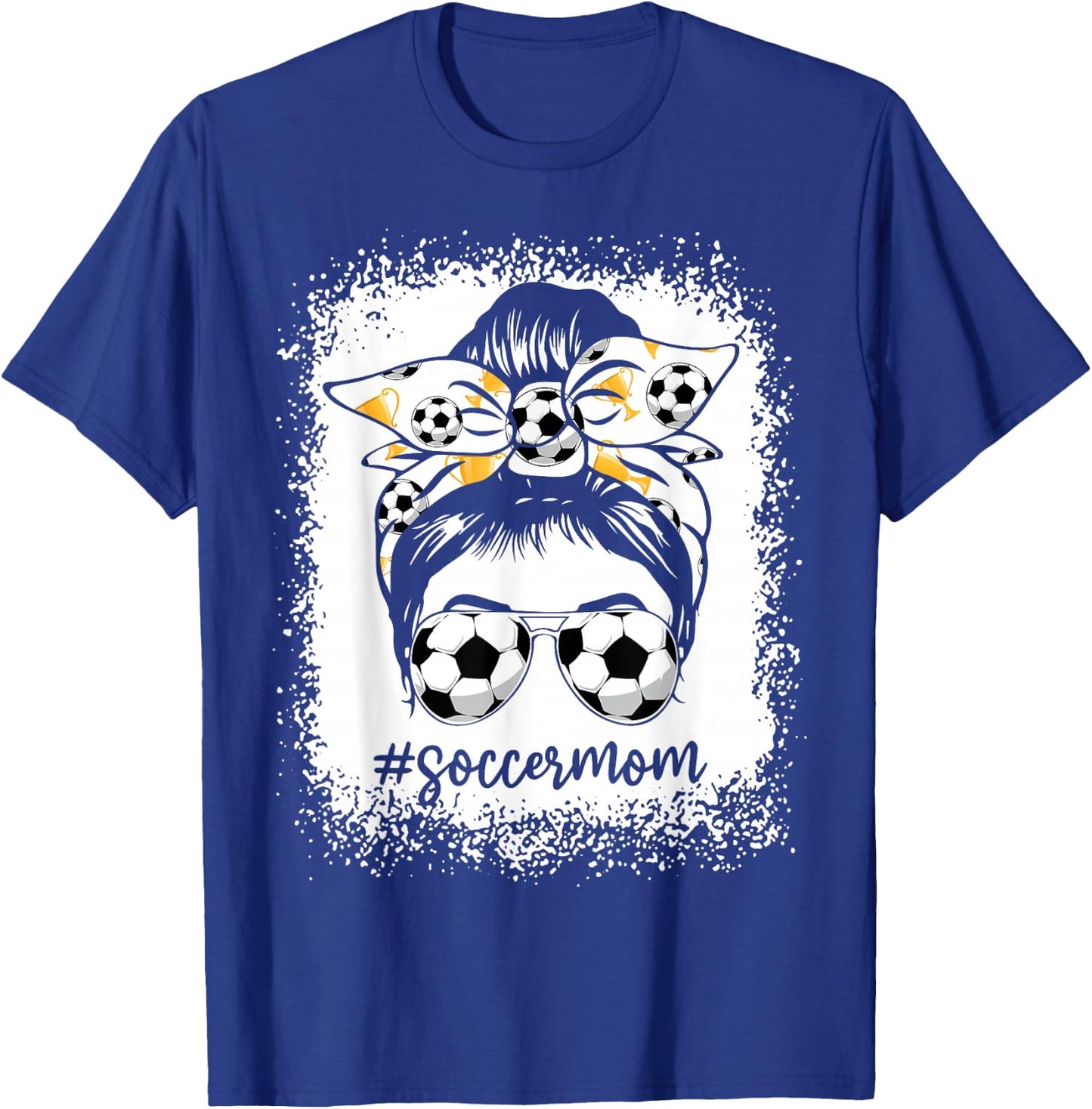 Women Bleached Soccer Mom Messy Bun Soccer Lover T-Shirt - T-Shirt | Royal
