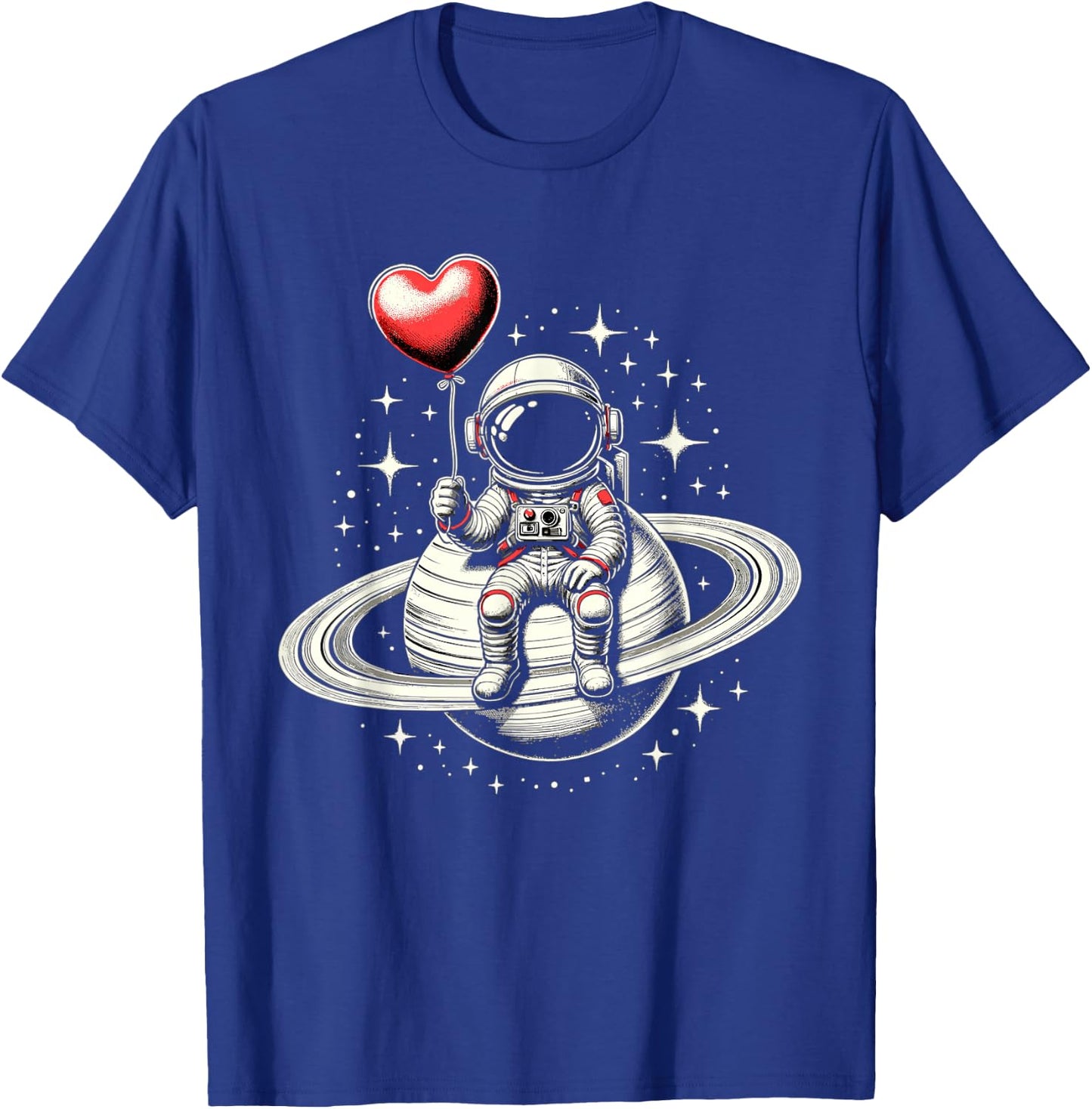 Space Astronaut Saturn Heart Balloon Valentine's Day T-Shirt - T-Shirt | Royal
