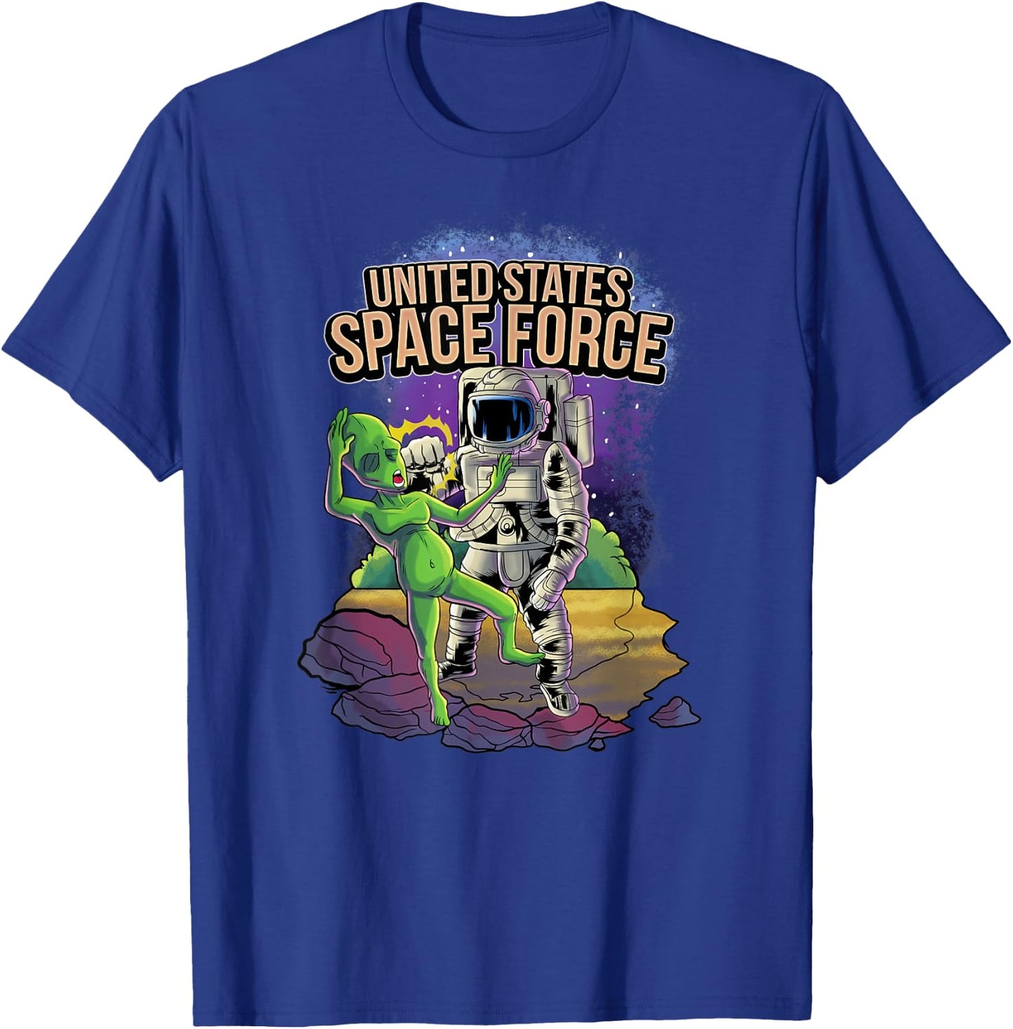 Funny Alien Punched By United States Space Force Astronauts T-Shirt - T-Shirt | Royal