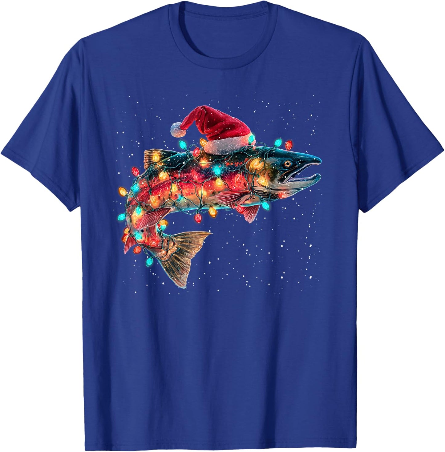 Christmas Trout Fish Funny Fishing Santa Hat Lights T-Shirt - T-Shirt | Royal