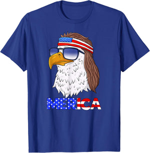 American Bald Eagle Mullet 4th of July USA Flag Funny Merica T-Shirt - T-Shirt | Royal