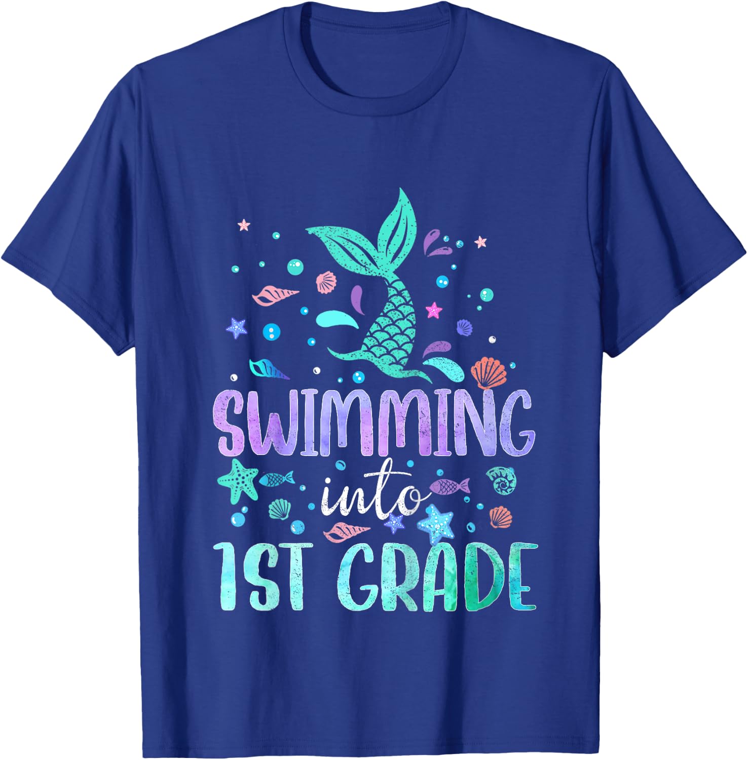 Swimming into 1st Grade Mermaid Student Girls Back To School T-Shirt - T-Shirt | Royal