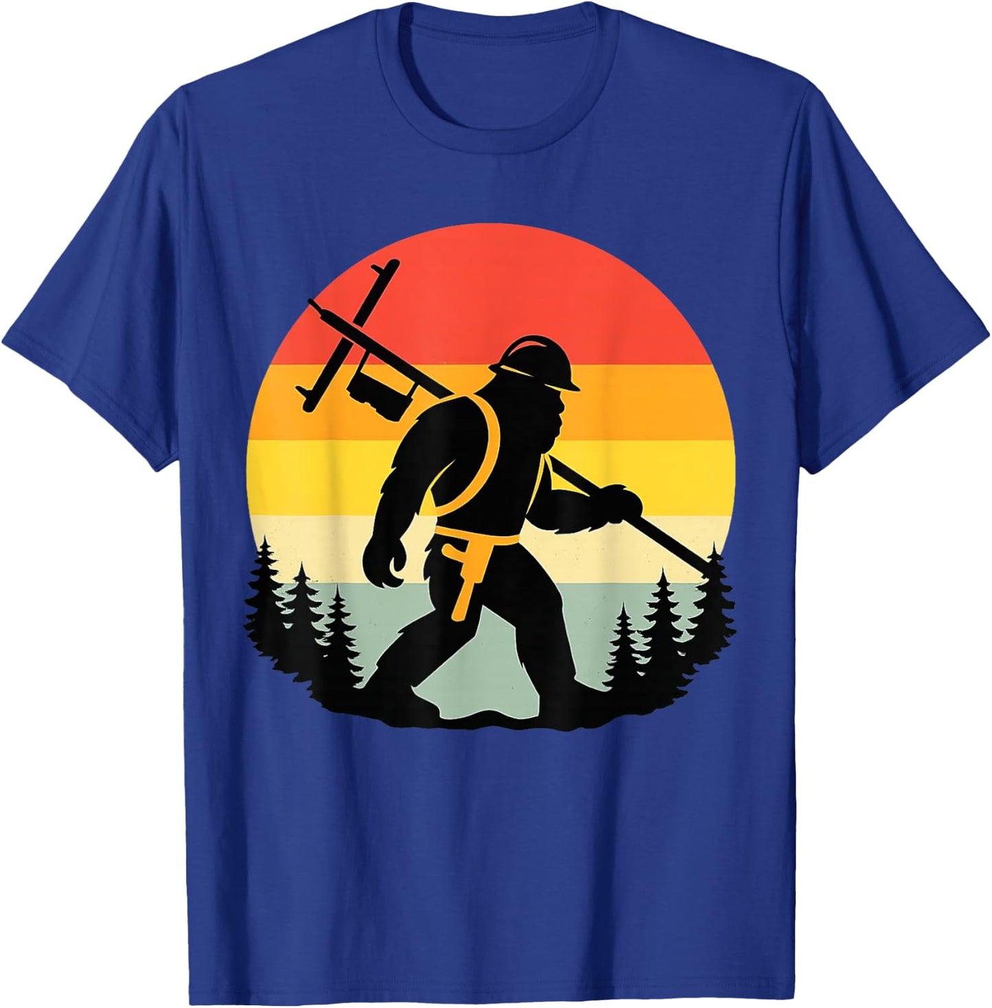 Retro Bigfoot Lineman Power Worker Sasquatch Electric Humor T-Shirt - T-Shirt | Royal