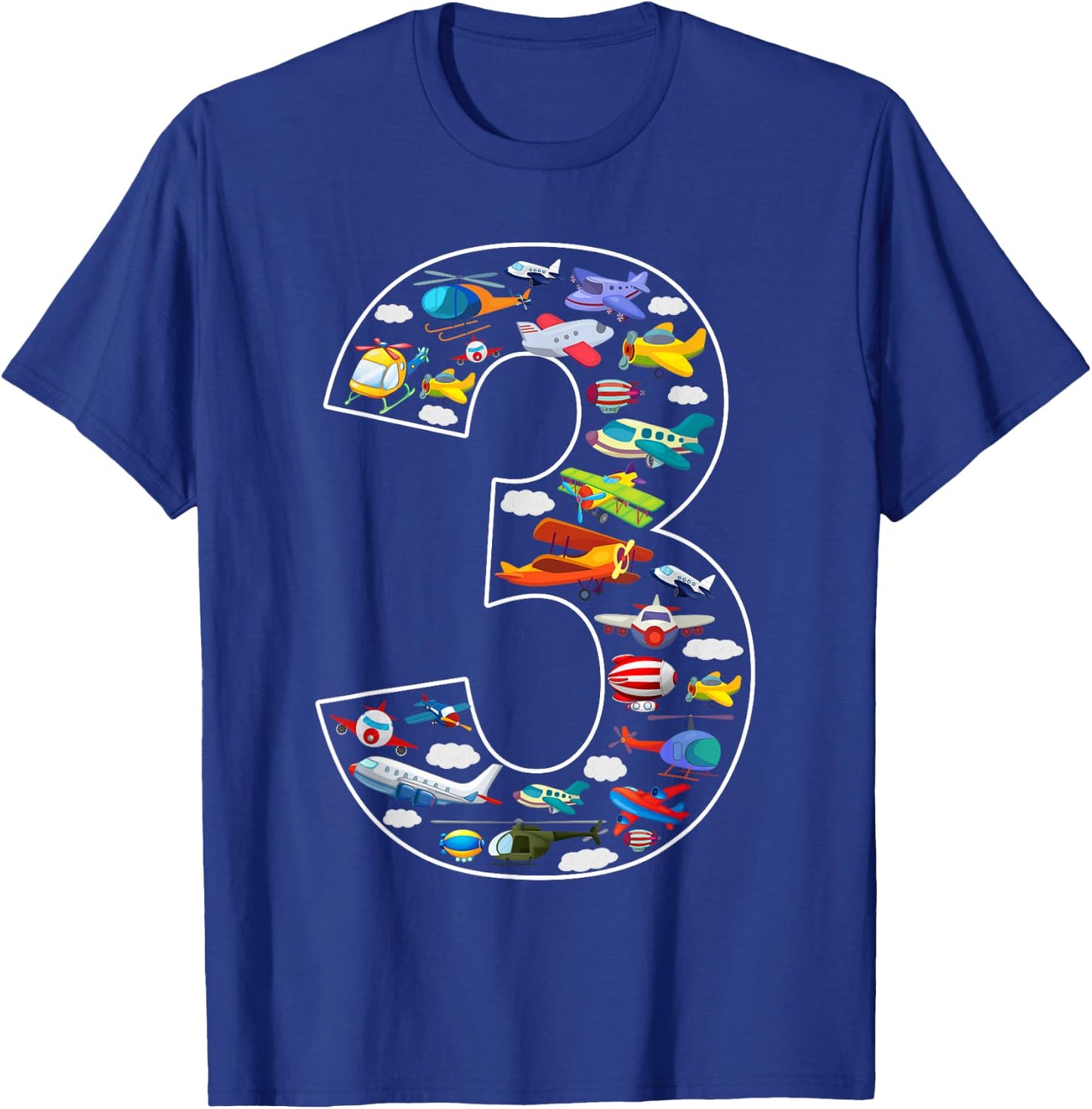 3rd Birthday Airplane Helicopter 3 Year Old Birthday Party T-Shirt - T-Shirt | Royal