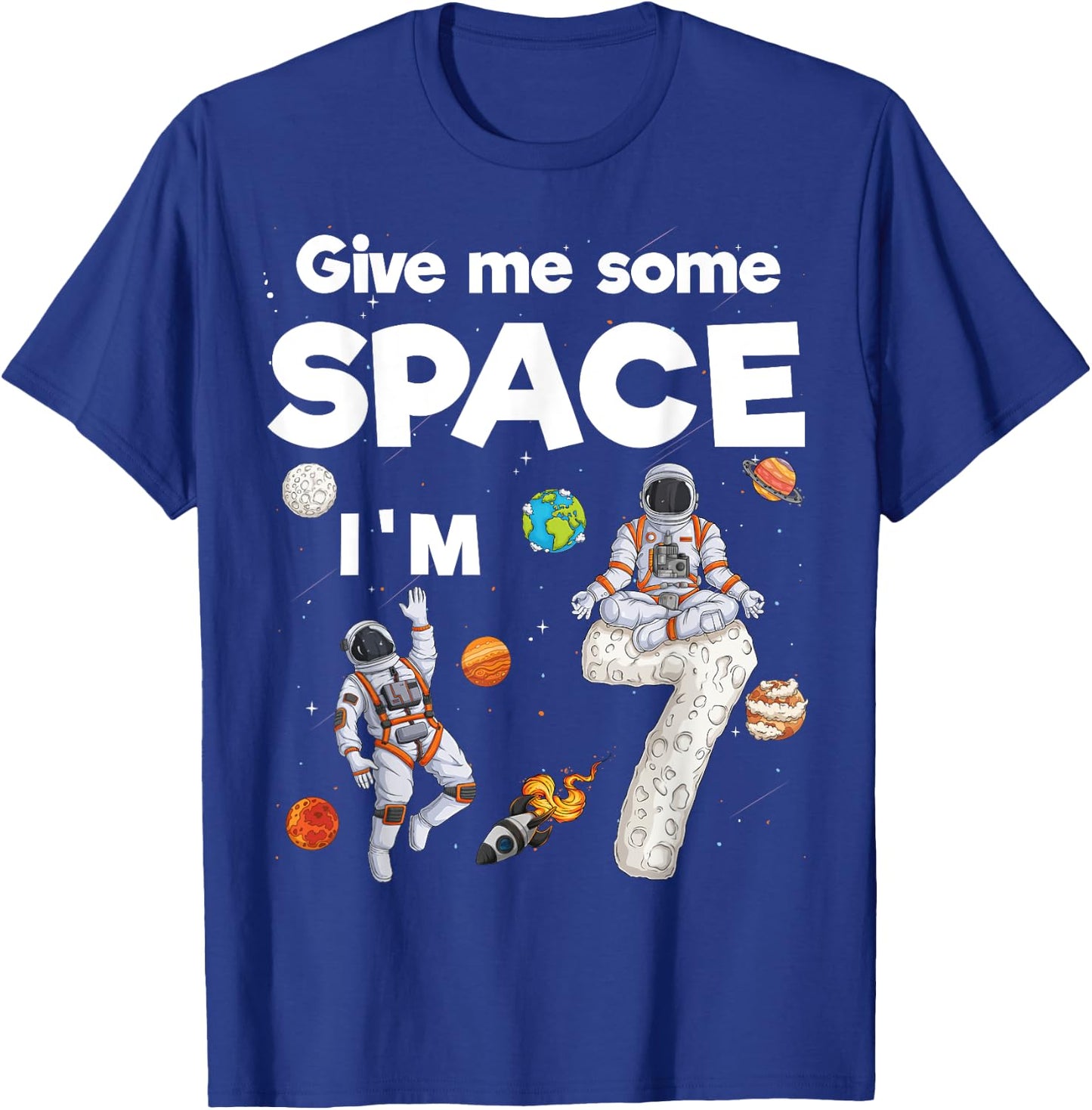 Outer Space Astronaut Planets Seven Year Old 7th Birthday T-Shirt - T-Shirt | Royal