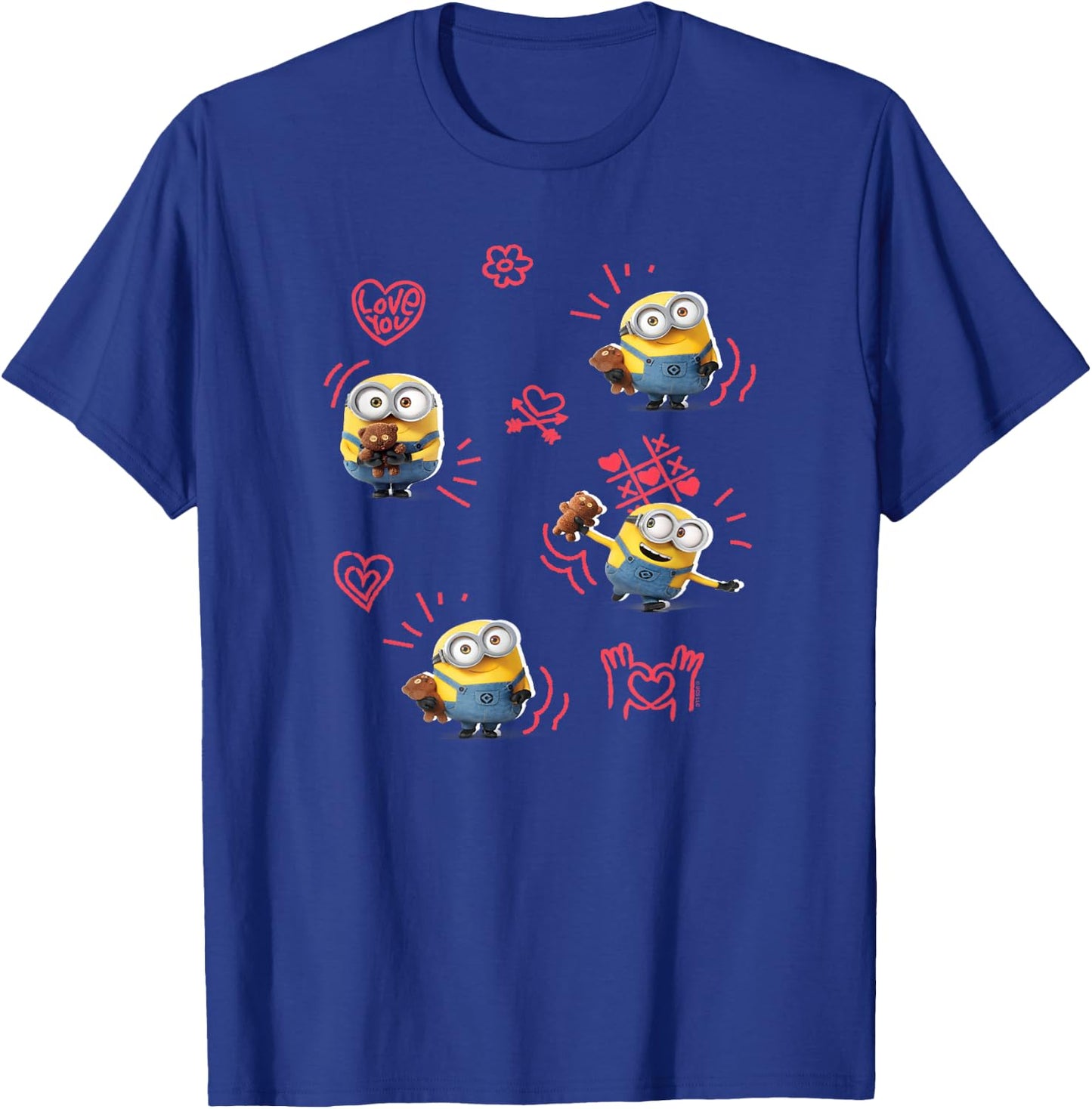 Minions Valentine's Day Bob and Teddy Bear Jumble T-Shirt - T-Shirt | Royal