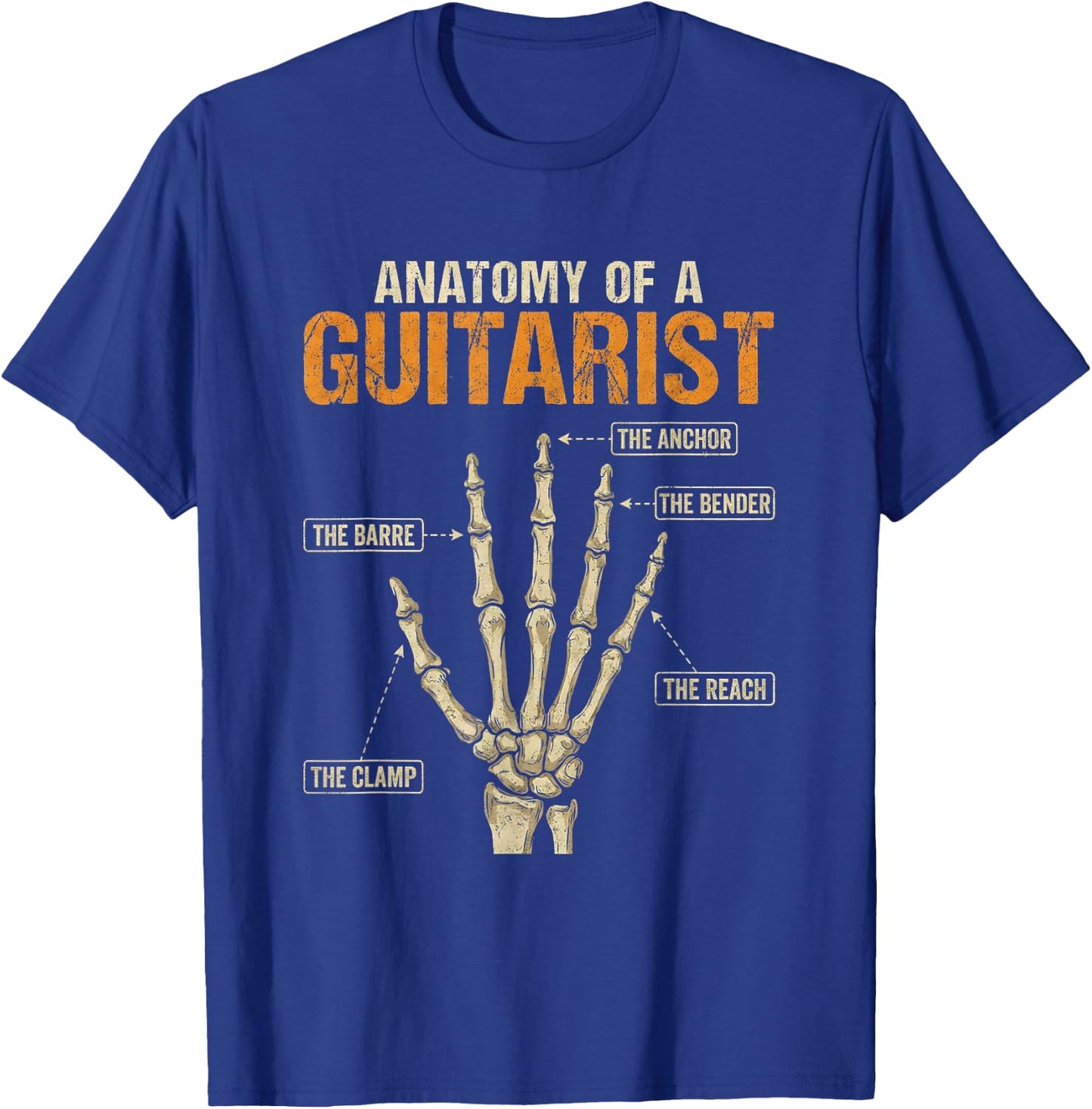 Anatomy of a Guitarist Fingers Hand Vintage Guitar Player T-Shirt - T-Shirt | Royal