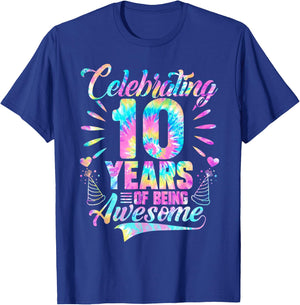Celebrating 10 Year Of Being Awesome With Tie-dye Graphic T-Shirt - T-Shirt | Royal