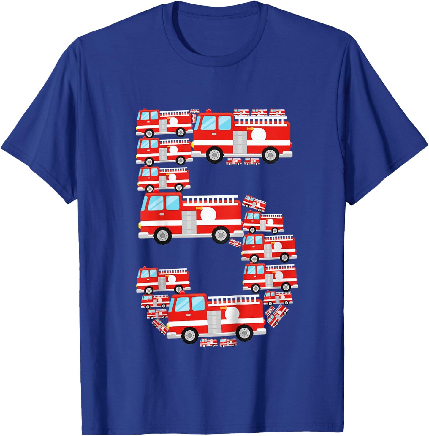 Kids Fire Truck 5th Birthday Boy 5 Year Old Toddler Firefighter T-Shirt - T-Shirt | Royal