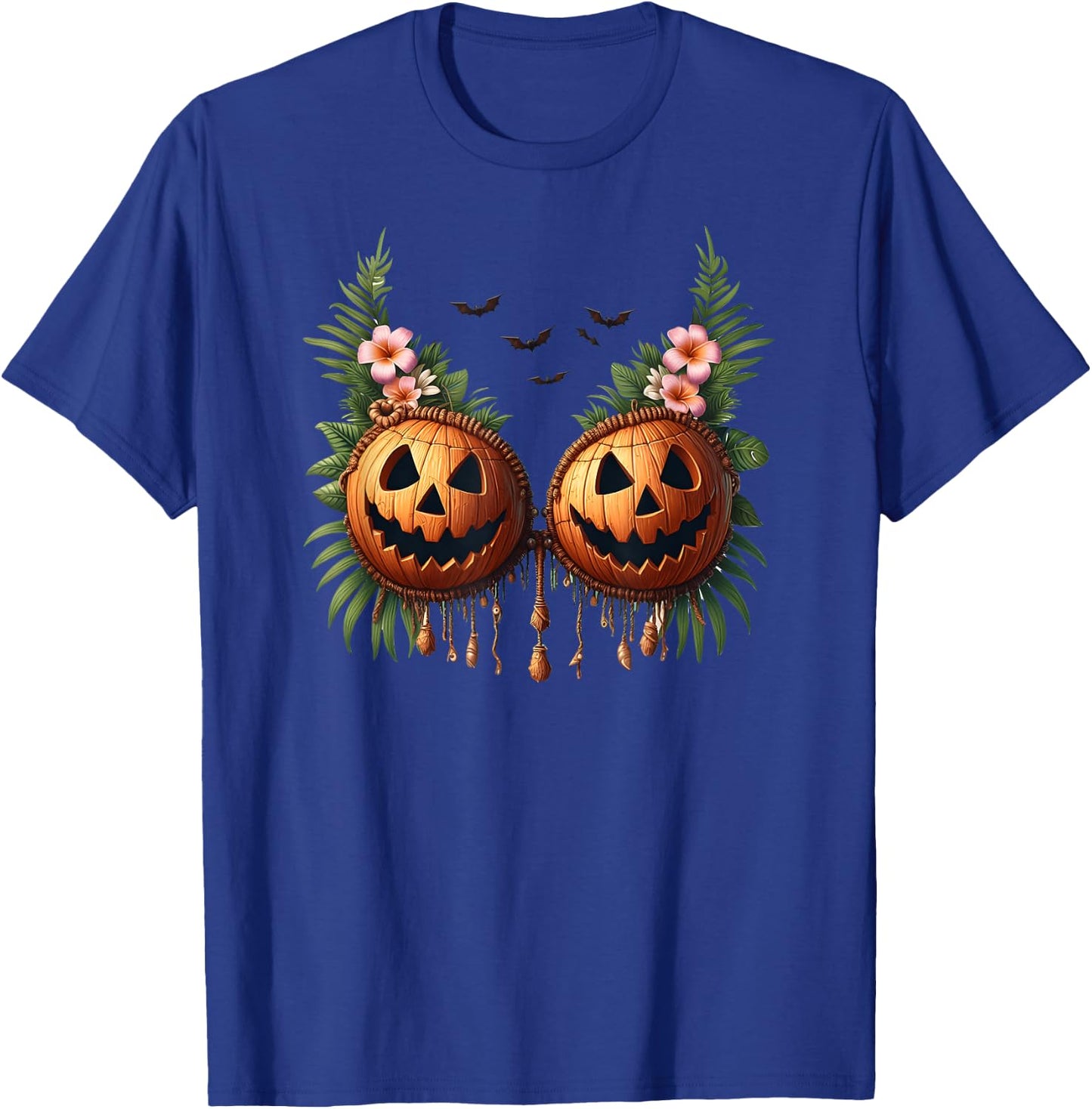 Hawaiian Coconut Shell Bra Pumpkin Jack O Lantern Halloween T-Shirt - T-Shirt | Royal