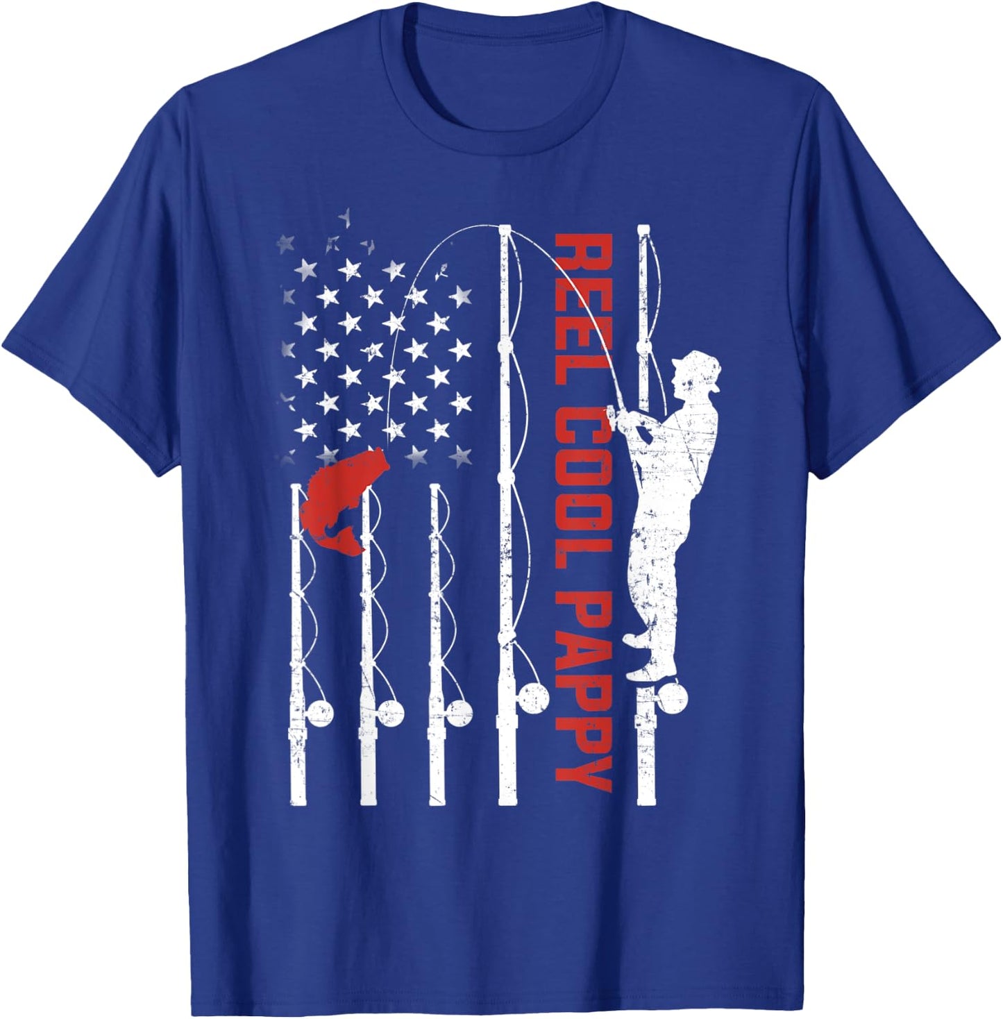 Reel Cool Pappy American Flag Fish Fishing Fathers Day Men T-Shirt - T-Shirt | Royal