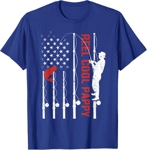 Reel Cool Pappy American Flag Fish Fishing Fathers Day Men T-Shirt - T-Shirt | Royal