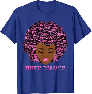 Black Women Queen Stronger Than Breast Cancer Pink Ribbon T-Shirt - T-Shirt | Royal