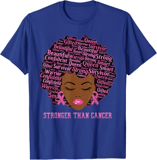 Black Women Queen Stronger Than Breast Cancer Pink Ribbon T-Shirt - T-Shirt | Royal