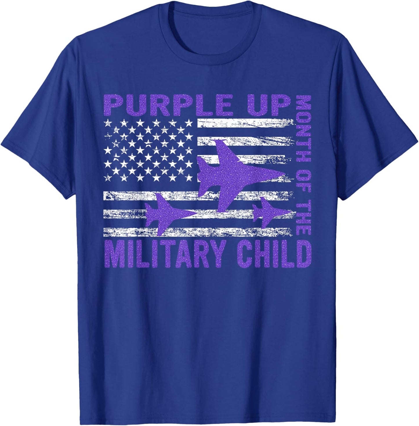 Purple Up Military Child Month USA Flag T-Shirt - T-Shirt | Royal