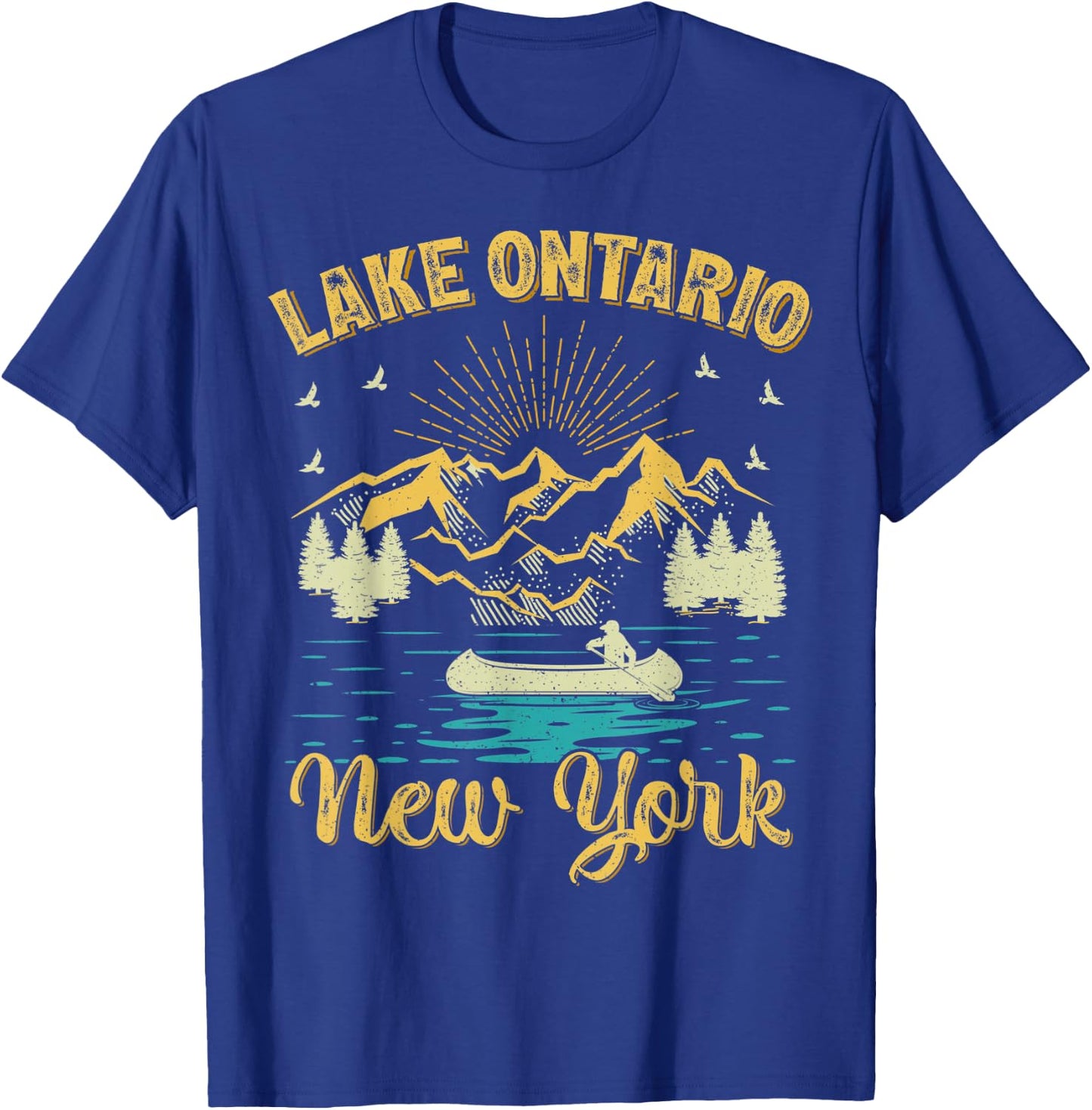 Summer Vacation Retro Mountain New York Ontario Lake Men Women Kids T-Shirt - T-Shirt | Royal