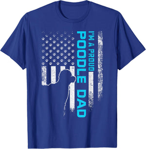 Vintage American Flag I'm A Proud Poodle Dog Dad Silhouette Women Kids Men T-Shirt - T-Shirt | Royal