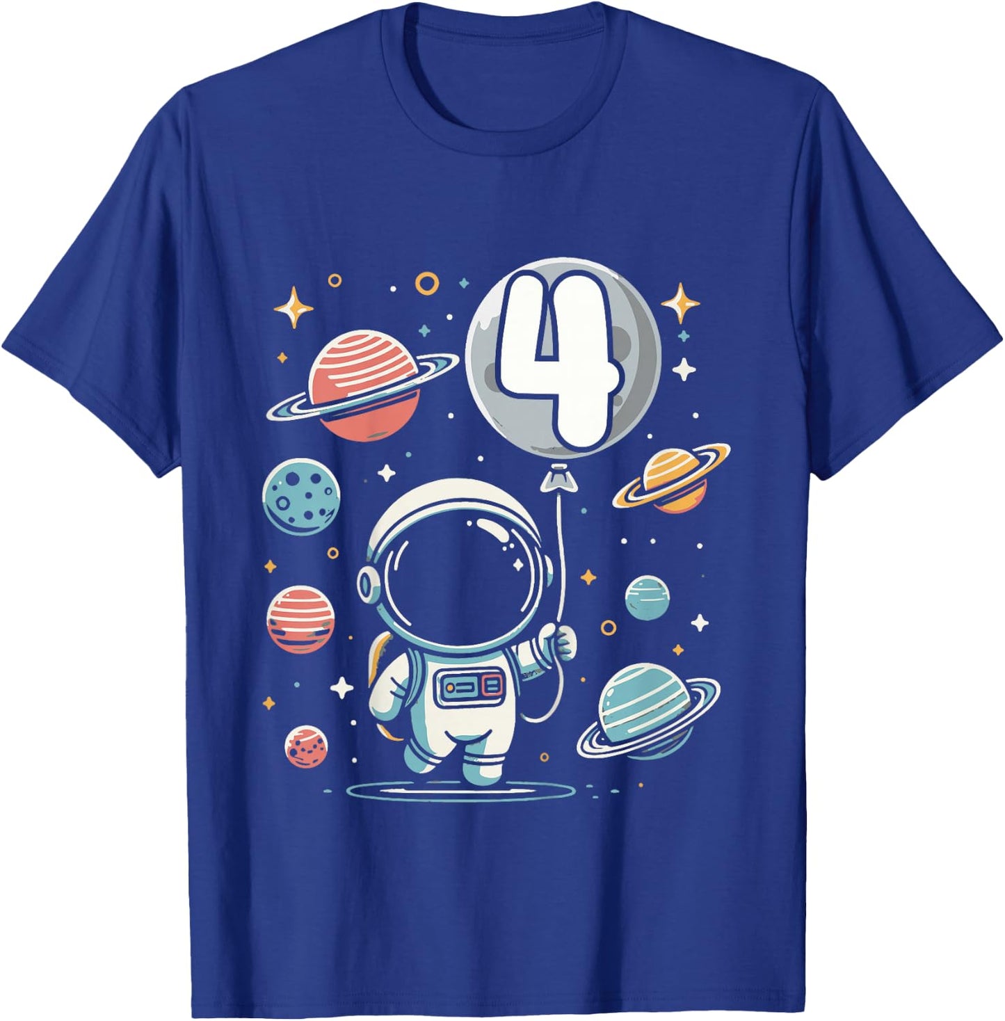 4th Birthday Astronaut Space Planet 4 Years Old T-Shirt - T-Shirt | Royal