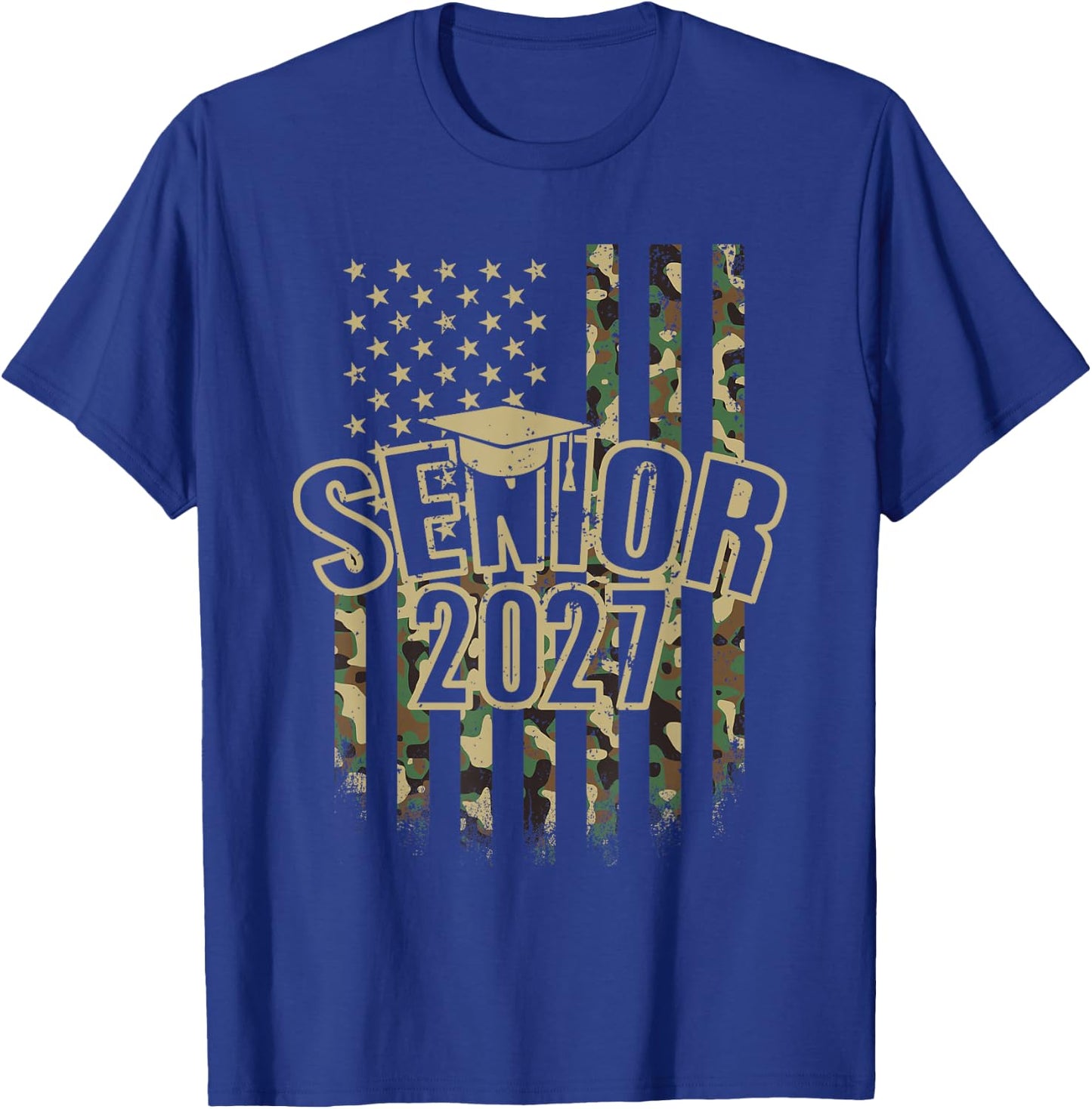 Camo Senior 2027 American Flag Camouflage Graduation Grad T-Shirt - T-Shirt | Royal