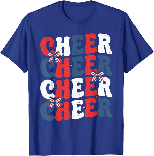 Cheerleader 4th of July Bow Patriotic Cheer USA Bow T-Shirt - T-Shirt | Royal