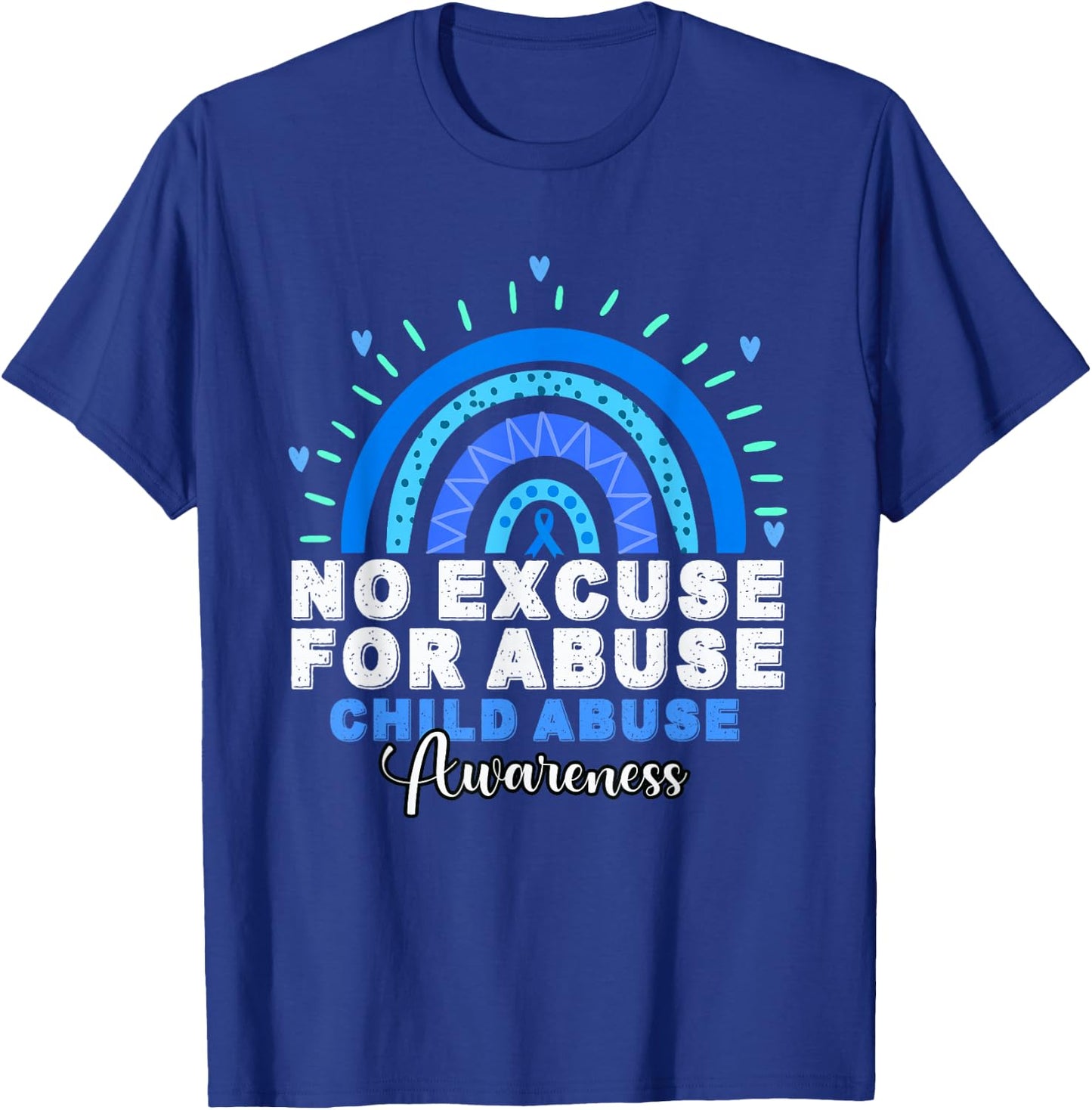 No For Child Abuse Excuse Prevention Month April Blue Ribbon T-Shirt - T-Shirt | Royal