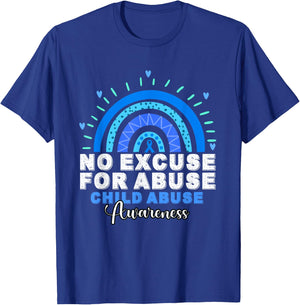 No For Child Abuse Excuse Prevention Month April Blue Ribbon T-Shirt - T-Shirt | Royal